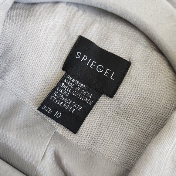 Spiegel Jacket 100% Linen Womens sz 10 Khaki Military Short Jacket Beige Blazer - Picture 5 of 14